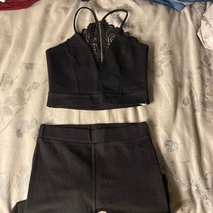 Two piece black pant, and crop top set